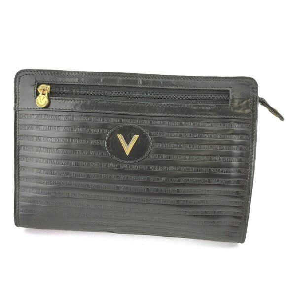 Mario Valentino Clutch Bag V Mark Leather Authentic USED T20090
